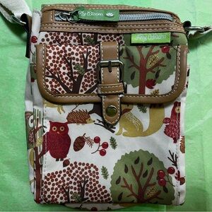 Lily bloom Forest Print Crossbody Bag - Brown and Green